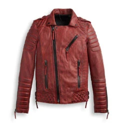 Biker Leather Jacket Men Red Biker Leather Motorbike Jacket