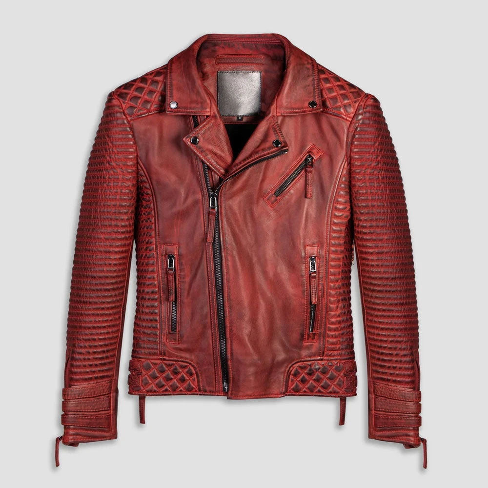 Biker Leather Jacket Men Red Waxed Biker Leather Motorcycle Jacket 3 Biker Leather Jacket Men Red Waxed Biker Leather Motorcycle Jacket
