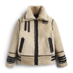 Shearling Leather Jacket Off White Shearling Leather Jacket With Strips