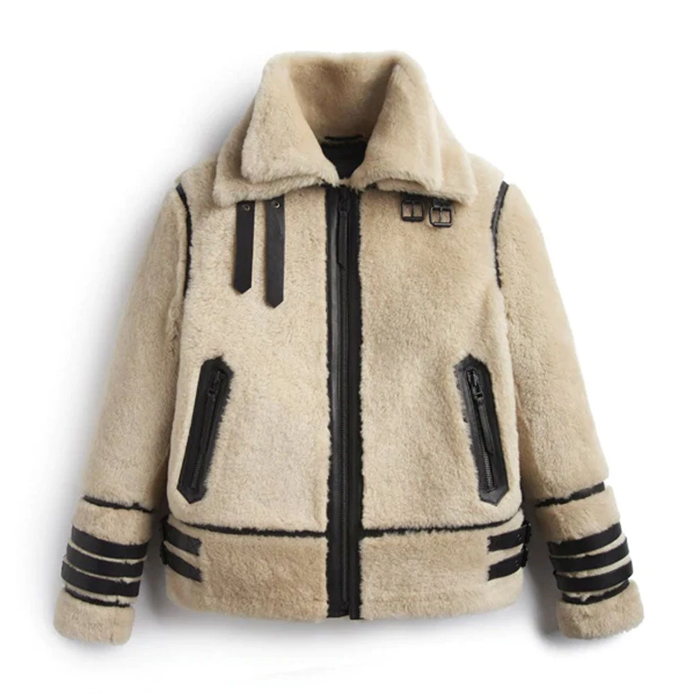 Shearling Leather Jacket Off White Shearling Leather Jacket With Strips 3 Shearling Leather Jacket Off White Shearling Leather Jacket With Strips