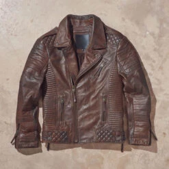 Biker Leather Jacket Men Waxed Brown Biker Leather Jacket
