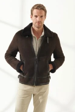 Custom Made Men Aviator Brown Shearling Jacket