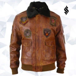 Shearling Leather Men Aviator Flying Pilot Bomber Leather Jacket With Removeable Collar