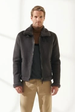 Custom Made Men Aviator Grey Shearling Jacket