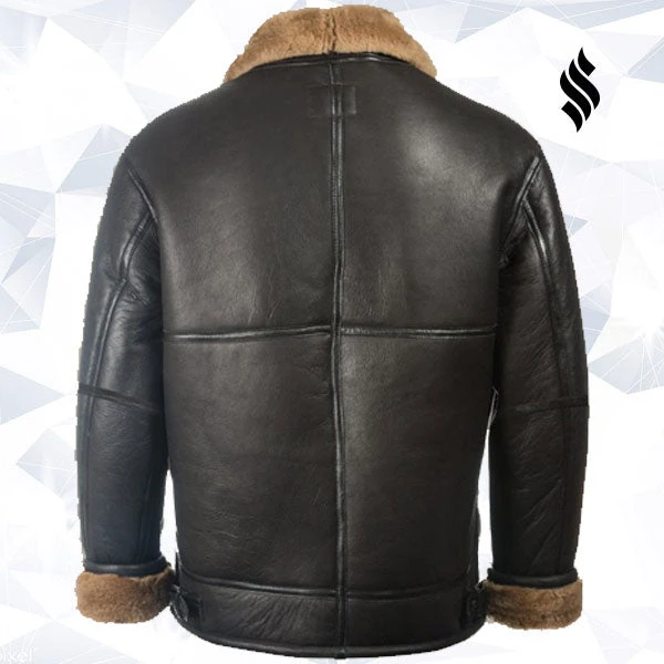 Custom Made Men Black Aviator Shearling Jacket 4 Custom Made Men Black Aviator Shearling Jacket - Image 2