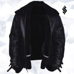Custom Made Men Black Biker Shearling Jacket -Milani Jackets Shop Men Black Shearling Jacket