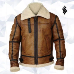 Shearling Leather Men Brown B3 Bomber Shearling Jacket