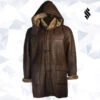 Shearling Leather Men Brown Shearling Hoodie Coat -Milani Jackets Shop Men Brown Shearling Hoodie Coat