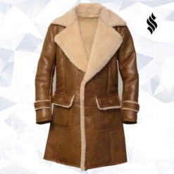 Shearling Leather Men Brown Shearling Leather Coat