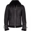 Shearling Leather Men Black Aviator Flying Bomber Shearling Leather Jacket -Milani Jackets Shop MenBlackAviatorFlyingBomberShearlingLeatherJacket