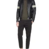 Custom Made Men Black Leather Jacket With White Strips -Milani Jackets Shop MenBlackLeatherJacketWithWhiteStrips