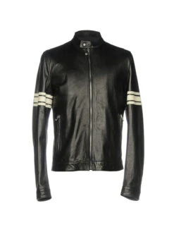 Custom Made Men Black Leather Jacket With White Strips -Milani Jackets Shop MenBlackLeatherJacketWithWhiteStrips43