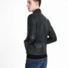 Custom Made Men Black Shirt Leather Jacket -Milani Jackets Shop MenBlackShirtLeatherJacket2