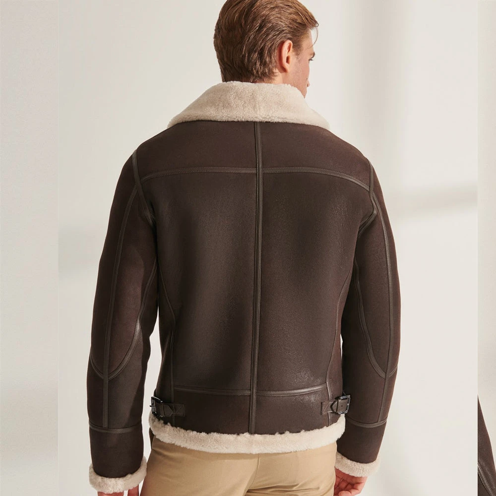 Shearling Leather Men Brown Pilot Shearling Leather Aviator Jacket 4 Shearling Leather Men Brown Pilot Shearling Leather Aviator Jacket - Image 2
