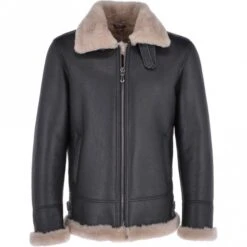 Shearling Leather Men Brown Shearling Real Black Leather Bomber Jacket