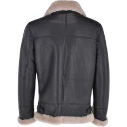 Shearling Leather Men Brown Shearling Real Black Leather Bomber Jacket -Milani Jackets Shop MenBrownShearlingRealBlackLeatherBomberJacket3