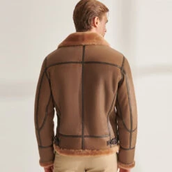 Shearling Leather Men Camel Brown B3 Shearling Pilot Aviator Leather Jacket -Milani Jackets Shop MenCamelBrownB3ShearlingPilotAviatorLeatherJacket