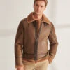 Shearling Leather Men Camel Brown B3 Shearling Pilot Aviator Leather Jacket -Milani Jackets Shop MenCamelBrownB3ShearlingPilotAviatorLeatherJacket2