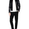 Custom Made Men Shinny Black Leather Jacket -Milani Jackets Shop MenShinnyBlackLeatherJacket