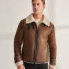 Shearling Leather Men B3 RAF Tan Brown Pilot Shearling Leather Aviator Jacket -Milani Jackets Shop MenTanPilotShearlingLeatherJacket2