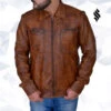 Shearling Leather Men’s Distressed Brown Jacket -Milani Jackets Shop Men s Distressed Brown Jacket
