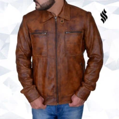 Shearling Leather Men’s Distressed Brown Jacket