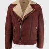 Custom Made Men’s Shearling Burgundy Leather Jacket