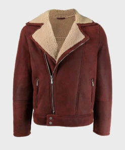 Custom Made Men’s Shearling Burgundy Leather Jacket