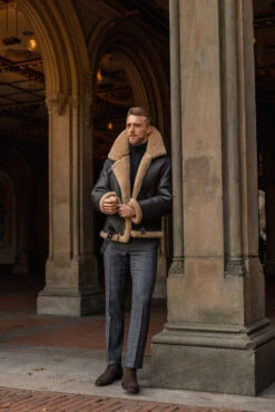 Shearling Leather Men's B3 RAF Aviator Sheepskin Shearling Leather Jacket -Milani Jackets Shop Men sBeltedB3RAFAviatorSheepskinShearlingLeatherJacket3