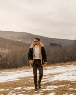 Custom Made Men's Brown B3 Flying Aviator Shearling Leather Long Jacket Coat -Milani Jackets Shop Men sBrownB3FlyingAviatorShearlingLeatherLongJacketCoat6