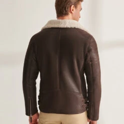 Shearling Leather Men's Brown B3 Pilot Sheepskin Shearling Biker Aviator Jacket -Milani Jackets Shop Men sBrownB3PilotSheepskinShearlingBikerAviatorJacket