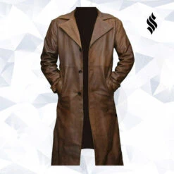Shearling Leather Men's Brown Leather Trench Coat Real Lambskin Leather