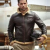 Shearling Leather Men's Brown RAF Aviator Airforce Sheepskin Shearling Leather Jacket -Milani Jackets Shop Men sBrownRAFAviatorAirforceSheepskinShearlingLeatherJacket
