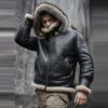 Shearling Leather Men's Hooded RAF Aviator B3 Sheepskin Black Shearling Jacket -Milani Jackets Shop Men sHoodedRAFAviatorB3SheepskinShearlingJacket
