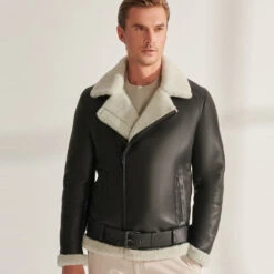 Shearling Leather Men's RAF Black B3 Sheepskin Shearling Aviator Jacket