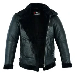 Shearling Leather Men's Shearling Leather Black Fur B3 RAF Aviator Bomber Real Sheepskin Jacket