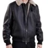 Shearling Leather Mens Aviator Bomber Black Leather Jacket -Milani Jackets Shop Mens Aviator Black Bomber Leather Jacket