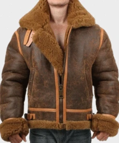 Custom Made Mens Aviator Distressed Leather Shearling Jacket