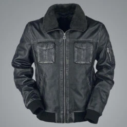 Shearling Leather Mens Bike Racer Black Leather Jacket