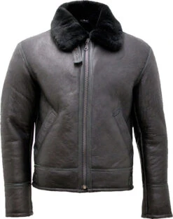 Shearling Leather Mens Black Air Force Real Leather Jacket With Fur