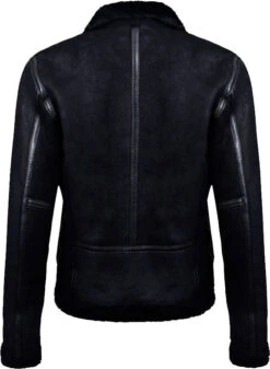 Shearling Leather Mens Black Biker Leather Jacket With Fur -Milani Jackets Shop Mens Black Biker Leather Jacket with Fur 1