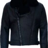 Shearling Leather Mens Cross Zip Black Leather Jacket With Fur -Milani Jackets Shop Mens Cross Zip Black Leather Jacket with Fur
