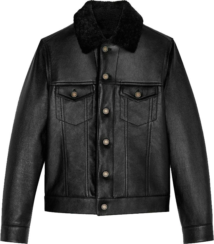 Shearling Leather Mens Denim Style Genuine Leather Jacket With Fur 3 Shearling Leather Mens Denim Style Genuine Leather Jacket With Fur