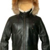 Shearling Leather Mens Hooded Flight Bomber Leather Jacket With Fur -Milani Jackets Shop Mens Flight Bomber Leather Jacket with Fur