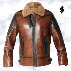 Shearling Leather Mens RAF Flight Aviator Real Sheepskin Fur Collar Leather Jacket