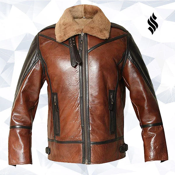 Shearling Leather Mens RAF Flight Aviator Real Sheepskin Fur Collar Leather Jacket 3 Shearling Leather Mens RAF Flight Aviator Real Sheepskin Fur Collar Leather Jacket