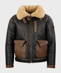 Shearling Leather Mens Shearling Black B3 Bomber Jacket