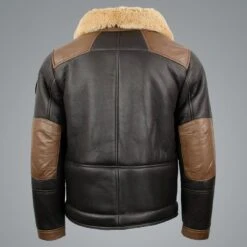 Shearling Leather Mens Sheepskin Chocolate Black Bomber Jacket -Milani Jackets Shop Mens Sheepskin Black Bomber Jacket