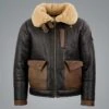 Shearling Leather Mens Sheepskin Chocolate Black Bomber Jacket -Milani Jackets Shop Mens Sheepskin Chocolate Black Bomber Jacket