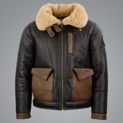 Shearling Leather Mens Sheepskin Chocolate Black Bomber Jacket